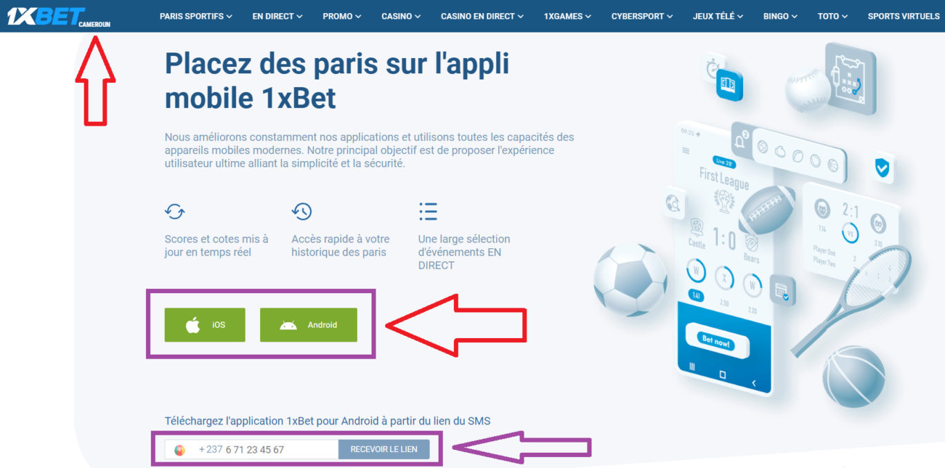 1xBet téléchargement gratuit Cameroun pour Android